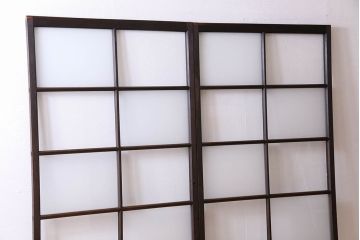 和製アンティーク　おしゃれな市松模様のガラス戸2枚セット