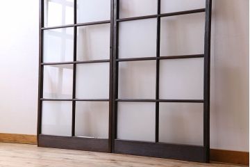 和製アンティーク　おしゃれな市松模様のガラス戸2枚セット