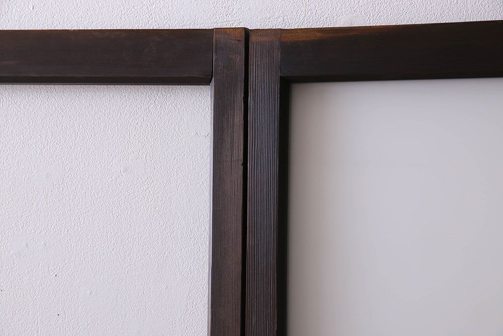 和製アンティーク　おしゃれな市松模様のガラス戸2枚セット