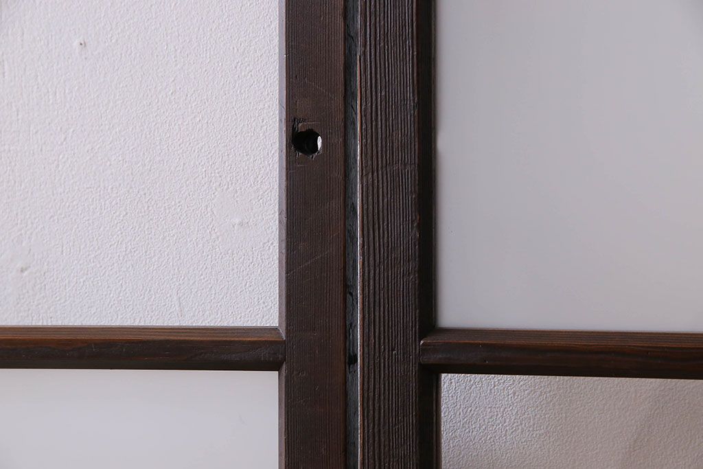 和製アンティーク　おしゃれな市松模様のガラス戸2枚セット