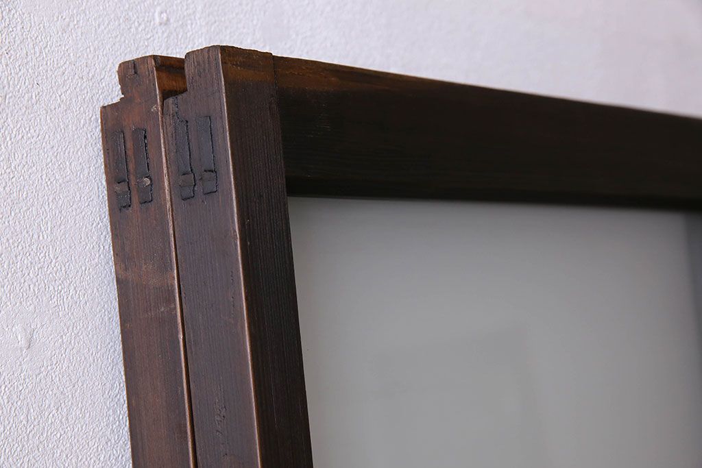 和製アンティーク　おしゃれな市松模様のガラス戸2枚セット