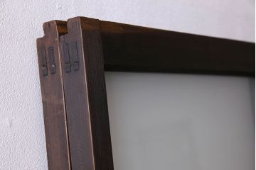 和製アンティーク　おしゃれな市松模様のガラス戸2枚セット