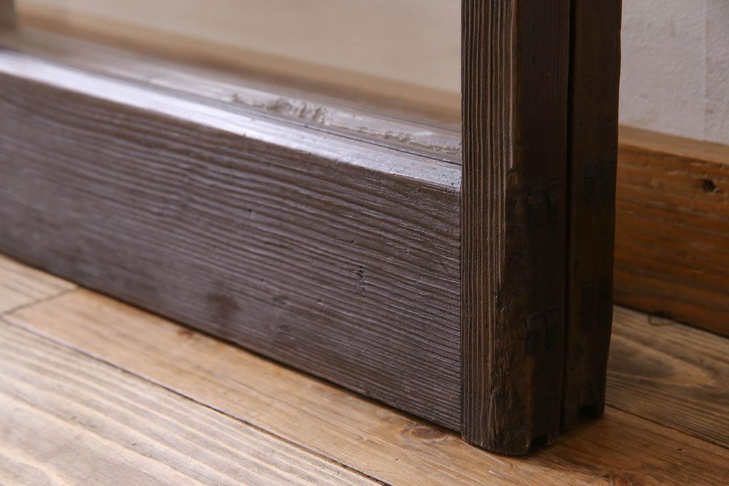 和製アンティーク　おしゃれな市松模様のガラス戸2枚セット