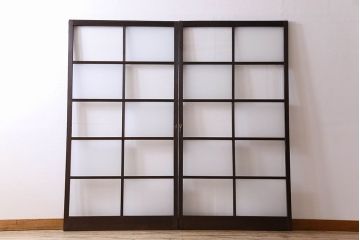 和製アンティーク　おしゃれな市松模様のガラス戸2枚セット