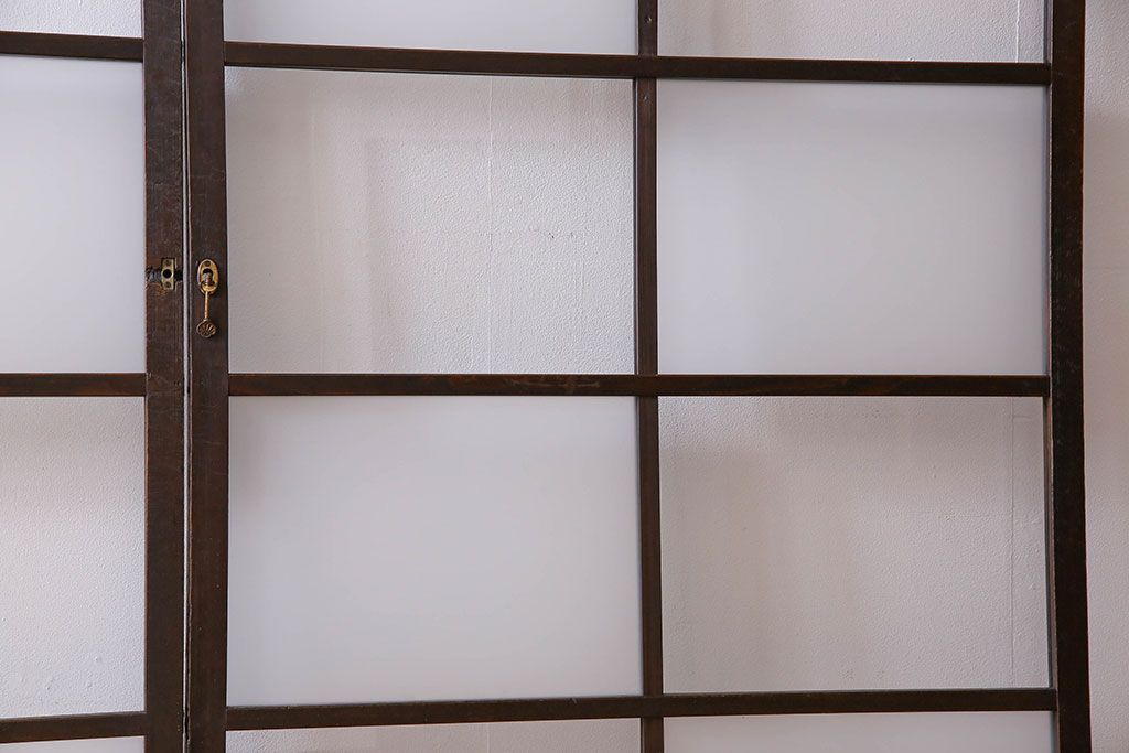 和製アンティーク　おしゃれな市松模様のガラス戸2枚セット
