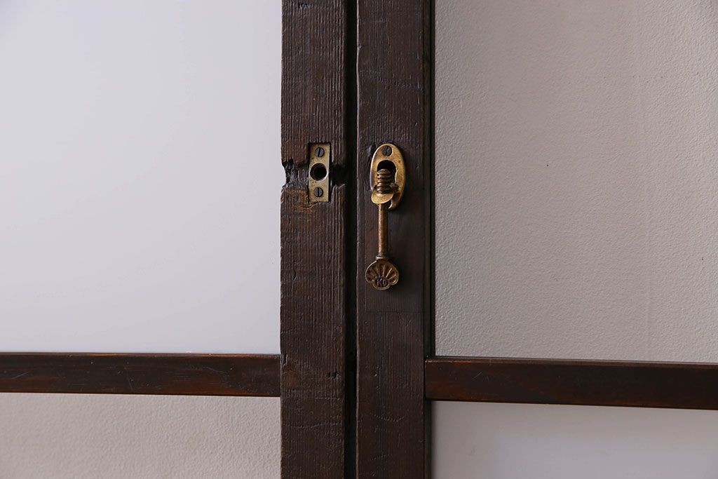 和製アンティーク　おしゃれな市松模様のガラス戸2枚セット