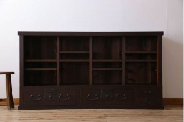 アンティーク家具　明治期　六尺　縦桟四枚引き戸　収納箪笥サイドボード(水屋箪笥)