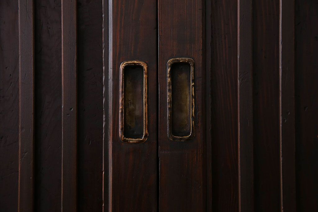 アンティーク家具　明治期　六尺　縦桟四枚引き戸　収納箪笥サイドボード(水屋箪笥)