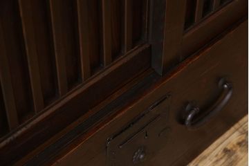 アンティーク家具　明治期　六尺　縦桟四枚引き戸　収納箪笥サイドボード(水屋箪笥)