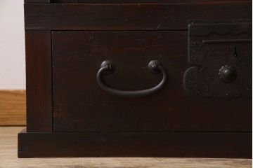 アンティーク家具　明治期　六尺　縦桟四枚引き戸　収納箪笥サイドボード(水屋箪笥)