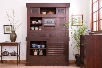 アンティーク家具　変わり型　上手物　古民具・骨董　明治大正期　二段重ね四尺水屋箪笥