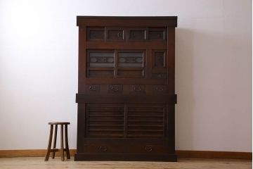 アンティーク家具　変わり型　上手物　古民具・骨董　明治大正期　二段重ね四尺水屋箪笥