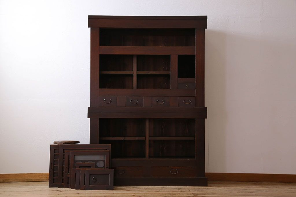 アンティーク家具　変わり型　上手物　古民具・骨董　明治大正期　二段重ね四尺水屋箪笥