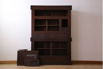 アンティーク家具　変わり型　上手物　古民具・骨董　明治大正期　二段重ね四尺水屋箪笥