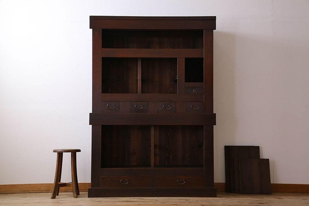 アンティーク家具　変わり型　上手物　古民具・骨董　明治大正期　二段重ね四尺水屋箪笥