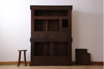 アンティーク家具　変わり型　上手物　古民具・骨董　明治大正期　二段重ね四尺水屋箪笥