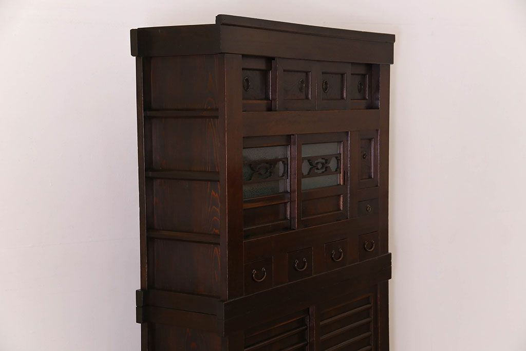 アンティーク家具　変わり型　上手物　古民具・骨董　明治大正期　二段重ね四尺水屋箪笥