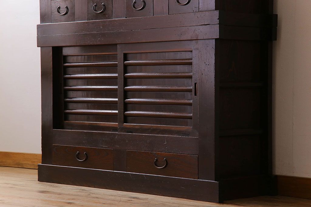 アンティーク家具　変わり型　上手物　古民具・骨董　明治大正期　二段重ね四尺水屋箪笥