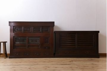 アンティーク家具　変わり型　上手物　古民具・骨董　明治大正期　二段重ね四尺水屋箪笥