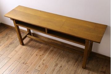 アンティーク家具　アンティーク　古いナラ材製のシンプルな横長作業台(テーブル)