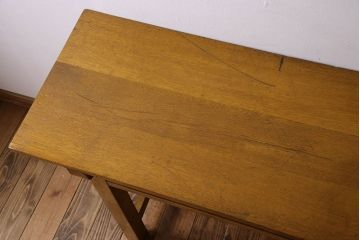 アンティーク家具　アンティーク　古いナラ材製のシンプルな横長作業台(テーブル)