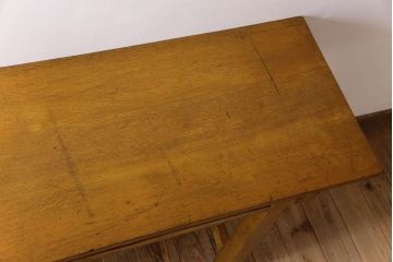 アンティーク家具　アンティーク　古いナラ材製のシンプルな横長作業台(テーブル)