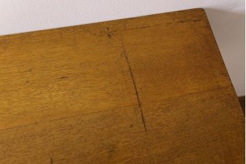 アンティーク家具　アンティーク　古いナラ材製のシンプルな横長作業台(テーブル)