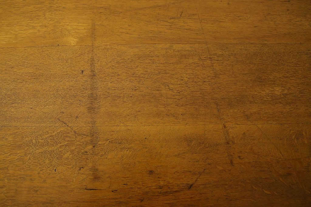 アンティーク家具　アンティーク　古いナラ材製のシンプルな横長作業台(テーブル)