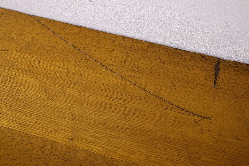 アンティーク家具　アンティーク　古いナラ材製のシンプルな横長作業台(テーブル)