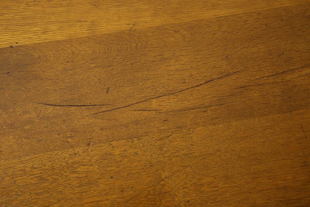 アンティーク家具　アンティーク　古いナラ材製のシンプルな横長作業台(テーブル)