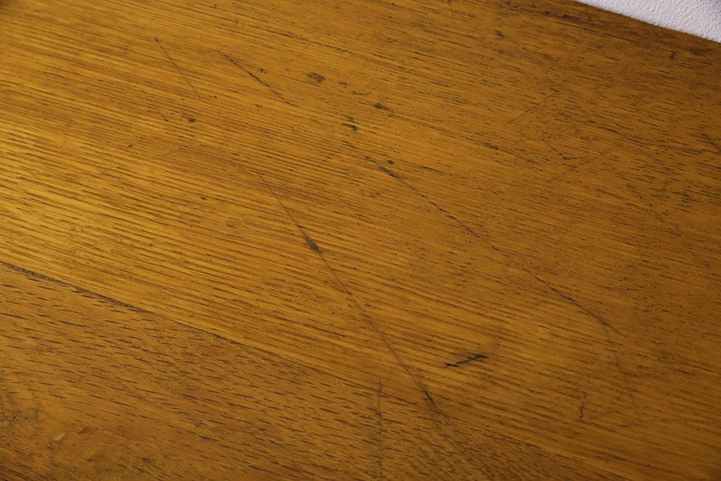 アンティーク家具　アンティーク　古いナラ材製のシンプルな横長作業台(テーブル)