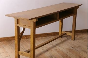 アンティーク家具　アンティーク　古いナラ材製のシンプルな横長作業台(テーブル)