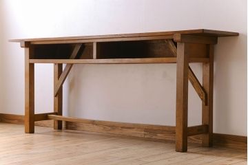 アンティーク家具　アンティーク　古いナラ材製のシンプルな横長作業台(テーブル)