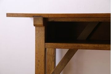 アンティーク家具　アンティーク　古いナラ材製のシンプルな横長作業台(テーブル)
