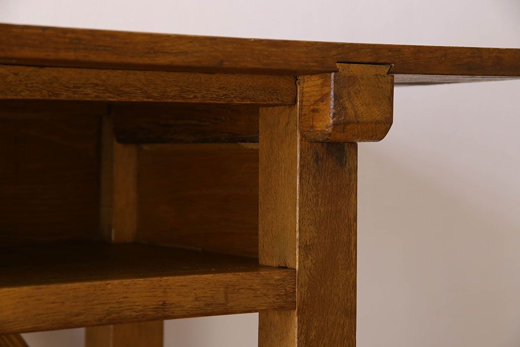 アンティーク家具　アンティーク　古いナラ材製のシンプルな横長作業台(テーブル)