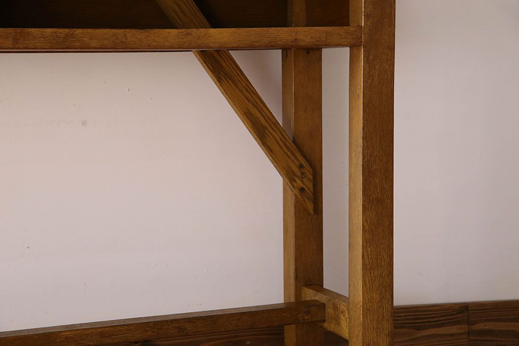 アンティーク家具　アンティーク　古いナラ材製のシンプルな横長作業台(テーブル)