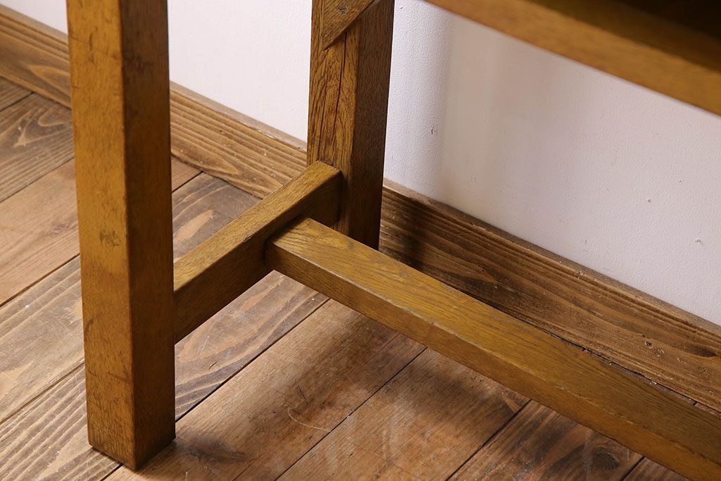 アンティーク家具　アンティーク　古いナラ材製のシンプルな横長作業台(テーブル)