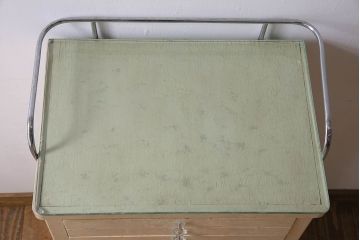 アンティーク家具　ガラスの取っ手のペイントデンタルキャビネット　ミストガラス