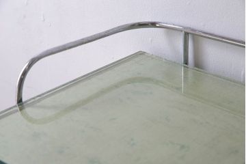 アンティーク家具　ガラスの取っ手のペイントデンタルキャビネット　ミストガラス