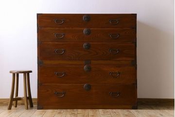 アンティーク家具　アンティーク　前面欅材　重ね二本松箪笥(衣装箪笥)