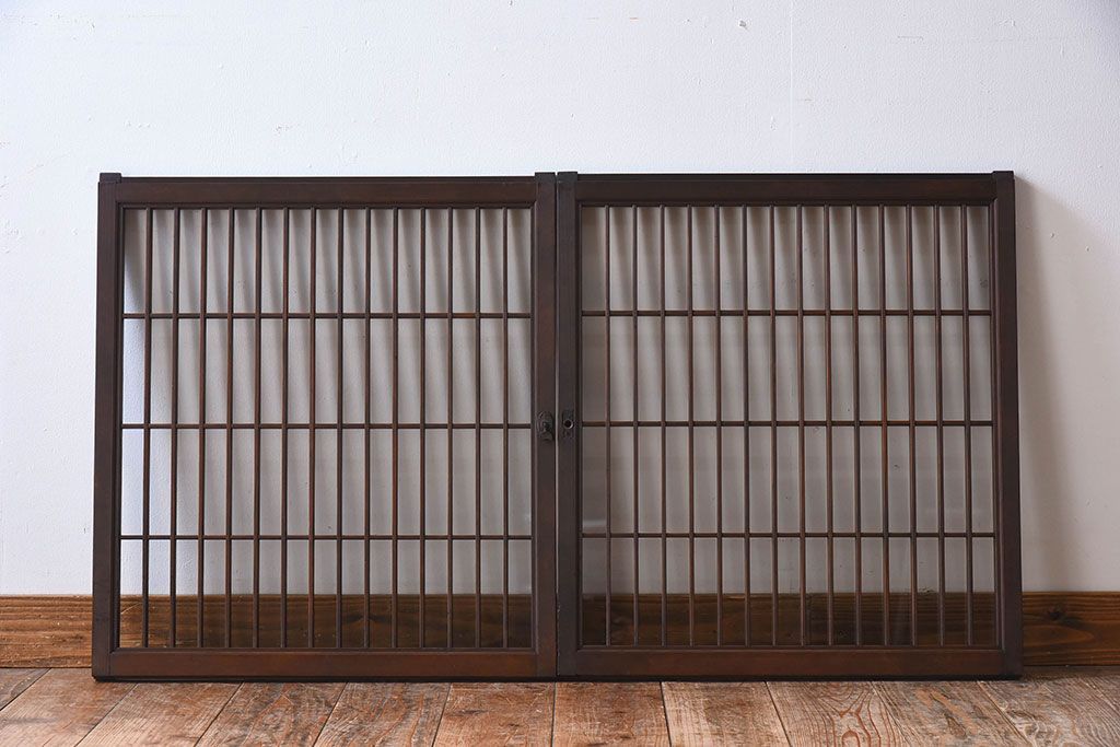 アンティーク　小さなガラス格子戸2枚セット(窓)(2)