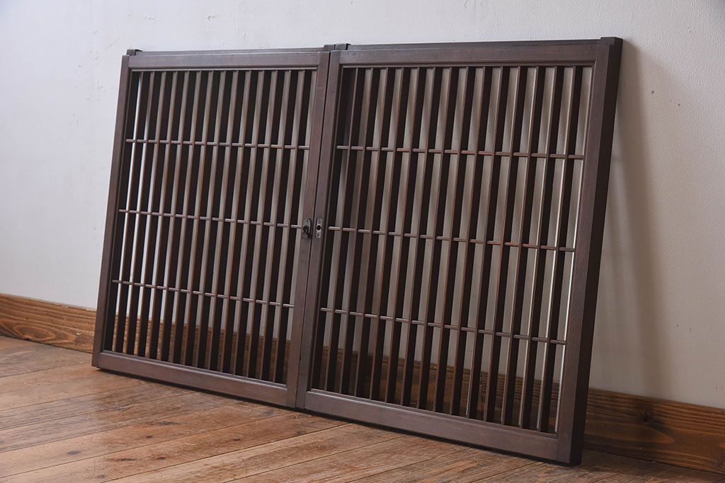 アンティーク　小さなガラス格子戸2枚セット(窓)(2)