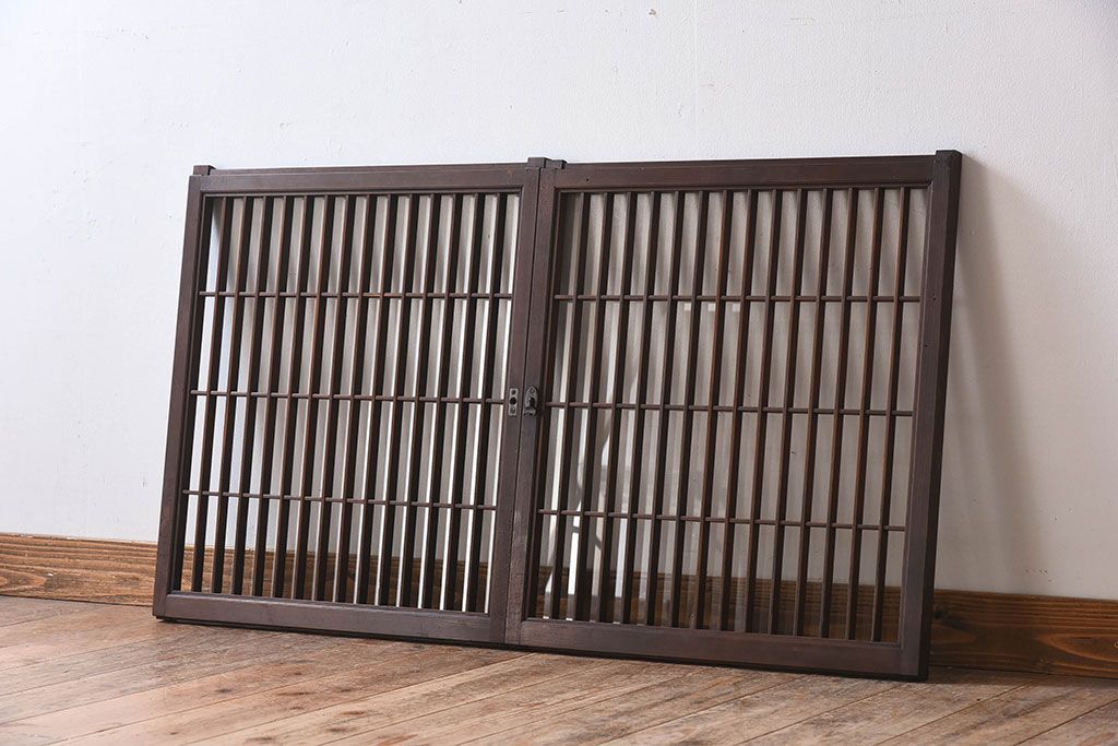 アンティーク　小さなガラス格子戸2枚セット(窓)(1)