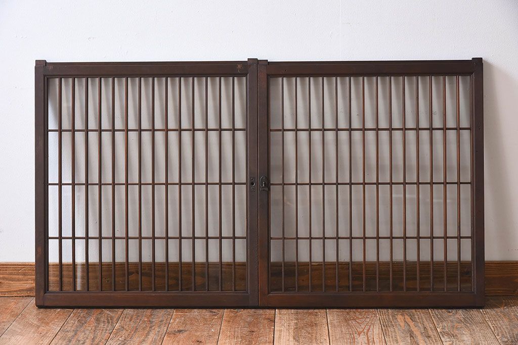 アンティーク　小さなガラス格子戸2枚セット(窓)(1)