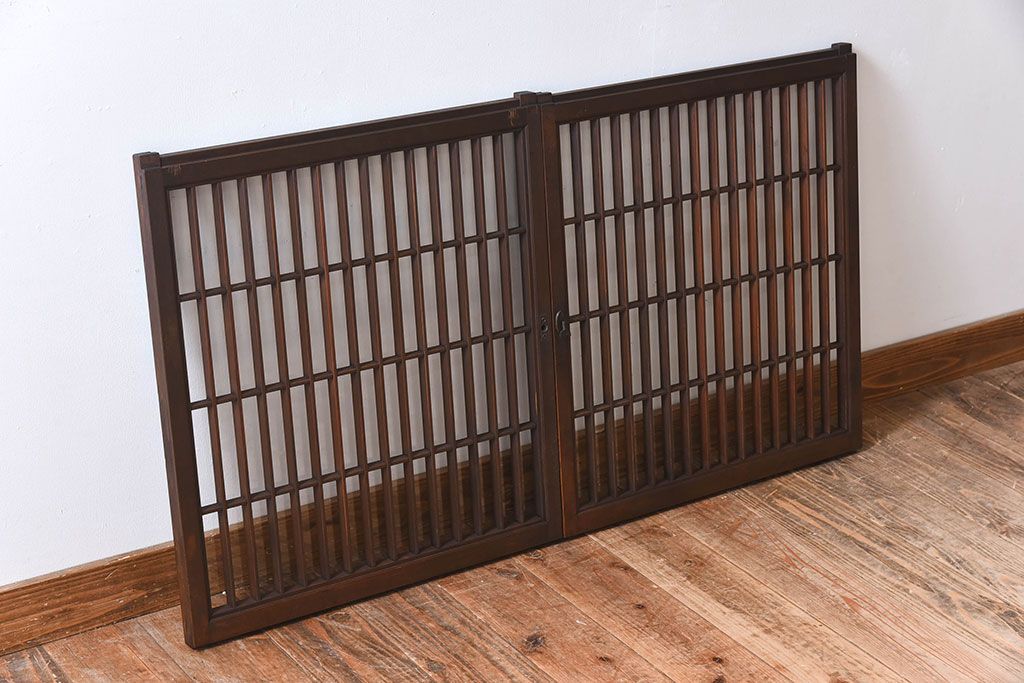 アンティーク　小さなガラス格子戸2枚セット(窓)(1)