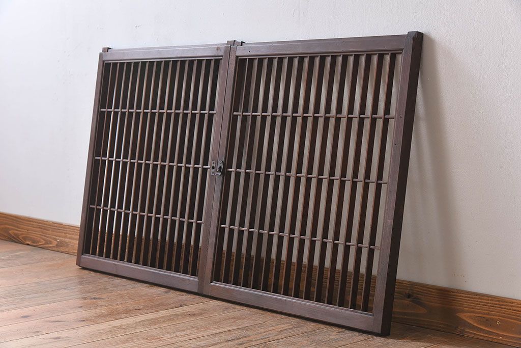 アンティーク　小さなガラス格子戸2枚セット(窓)(1)