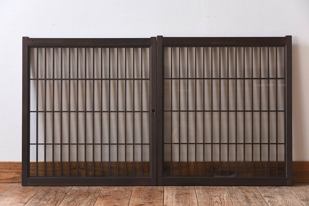 アンティーク　小さなガラス格子戸2枚セット(窓)(1)