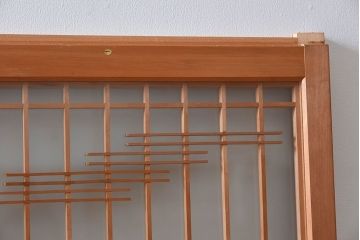 松竹梅・鶴亀の彫刻　アンティーク　ガラス入り書院戸(書院障子)4枚セット