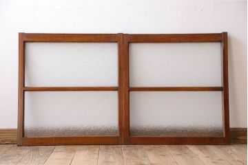 アンティーク　レトロな古い木味のダイヤガラス入り引き戸2枚セット(窓)(2)