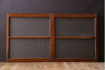 アンティーク　レトロな古い木味のダイヤガラス入り引き戸2枚セット(窓)(2)